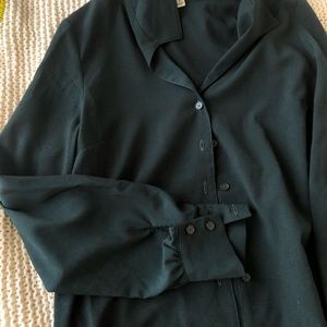 Frank And Oak Long-Sleeved Camp Collar Blouse, Dark Green, Size XS